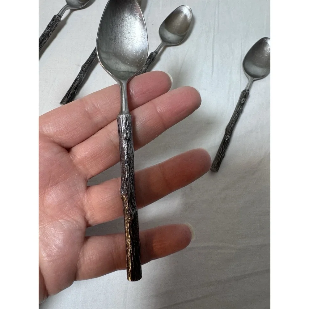 Cherry Japan Metal Branch Handle Tea Spoons Set of 5 Mini Small 5